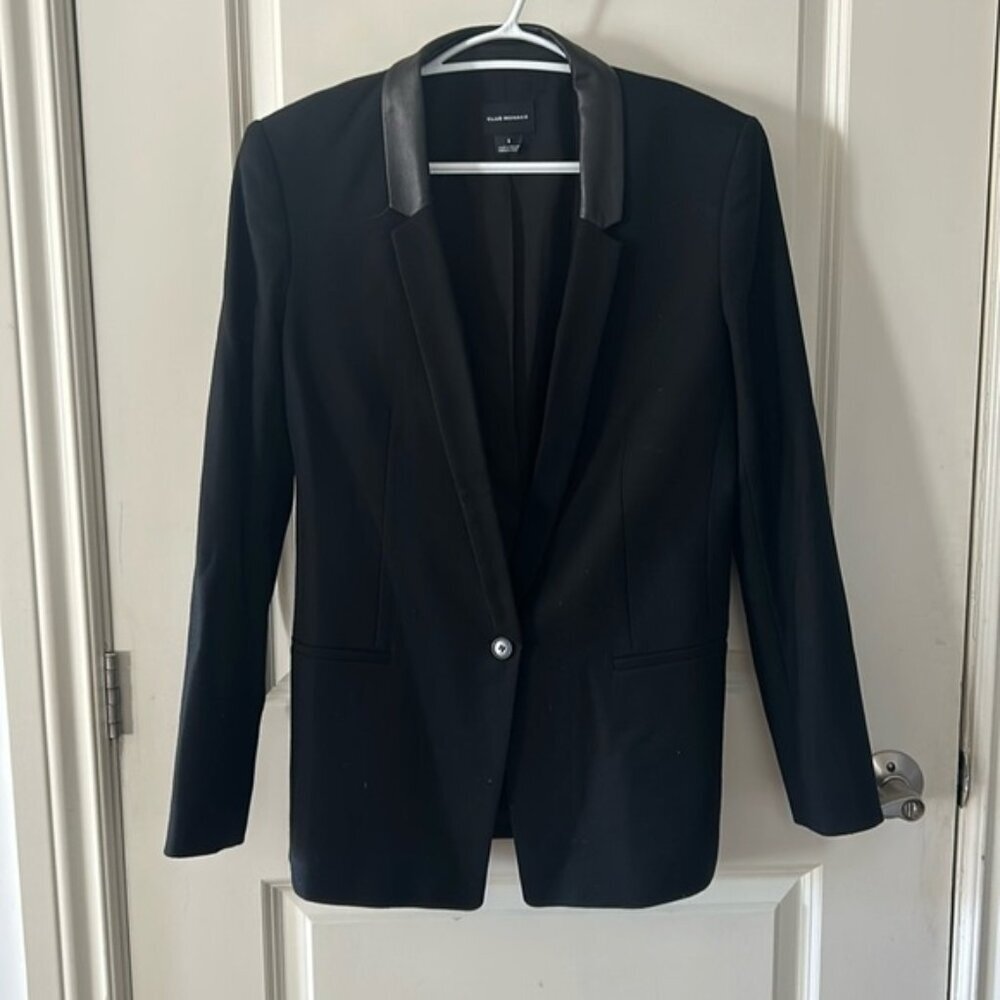 CLUB MONACO 8 wool and lamb leather collar black classic blazer